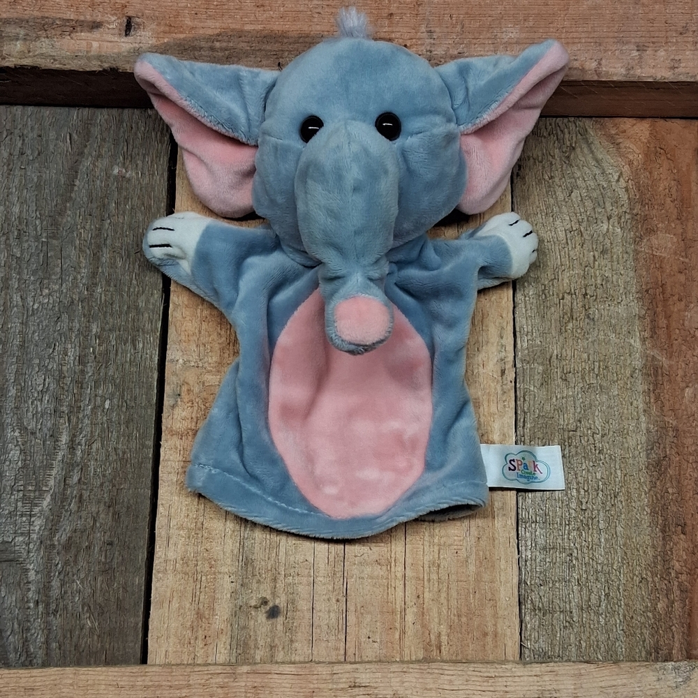 Spark Create Imagine Elephant Pink Gray Hand Puppet 8" Plush Toy